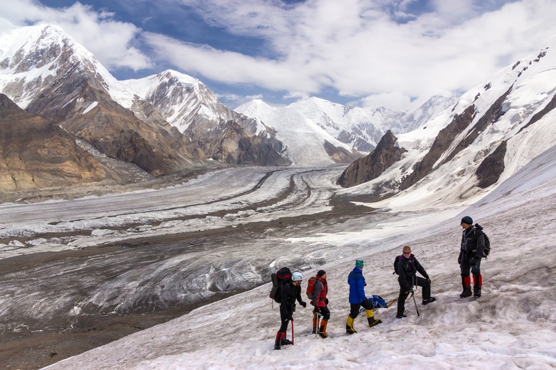 people walking on the glacier