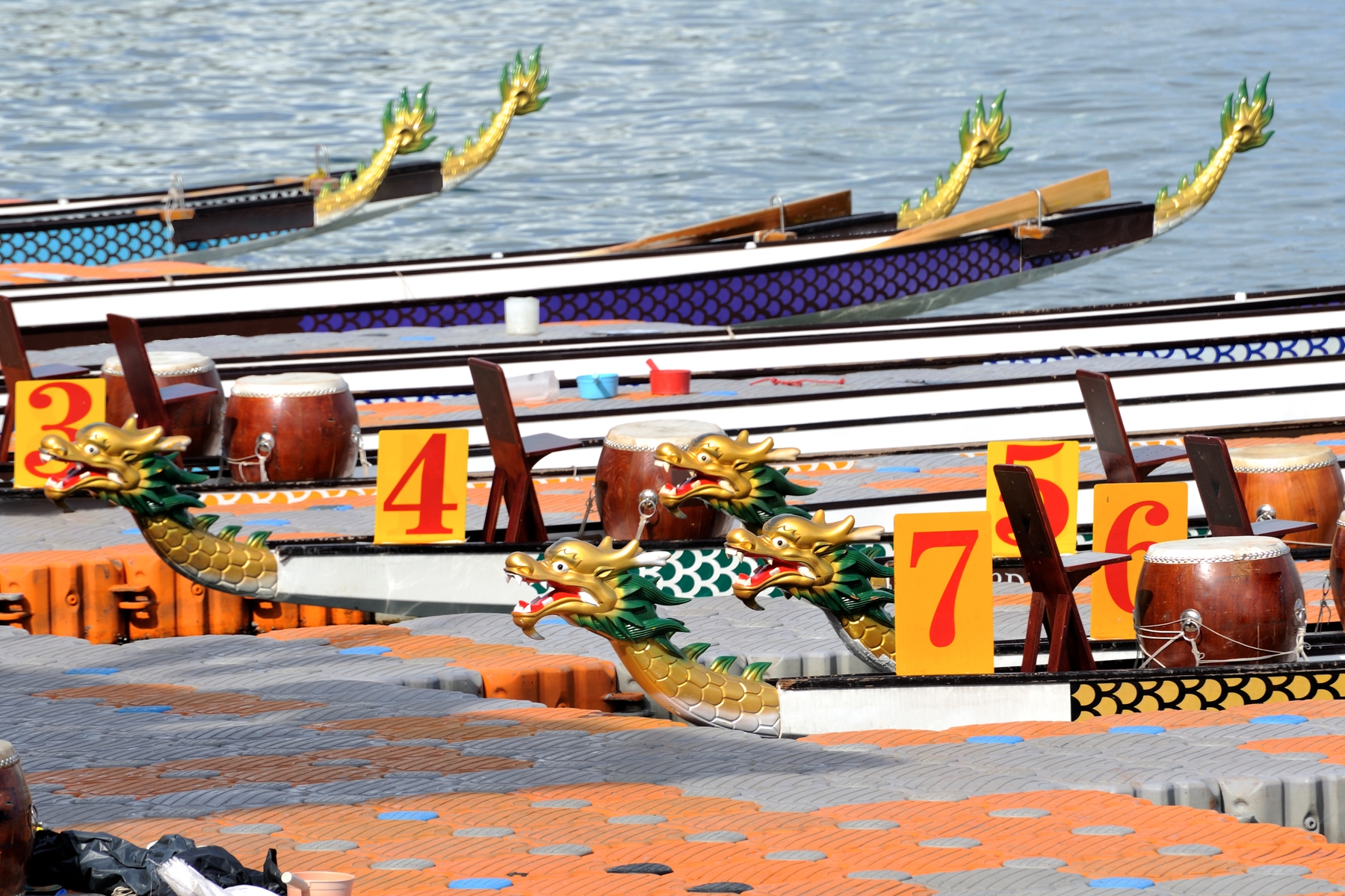 Dragon boats at a dock