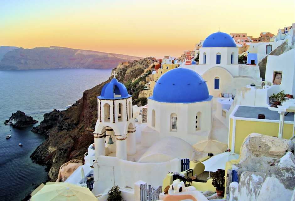 A striking overlooking view of Santorini, Greece