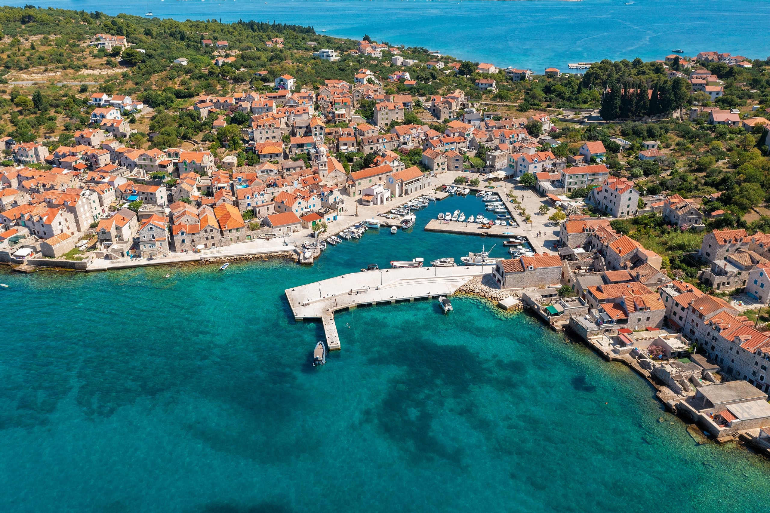 Aerial view of Sepurine town on Prvic Island, the Adriatic Sea in Croatia