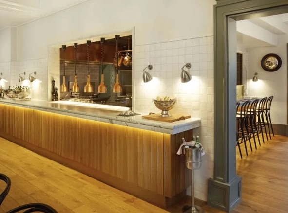 A modern dining room at the Pulitzer, Amsterdam.