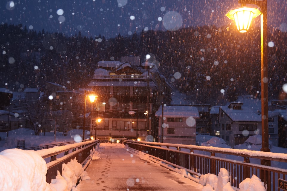 The cityscape of Hijiori Onsen in Yamagata Prefecture, Japan. There are many visitors who come for the purpose of hot spring therapy as a hot spring resort. It's not flashy, it's a rustic and quiet ho
