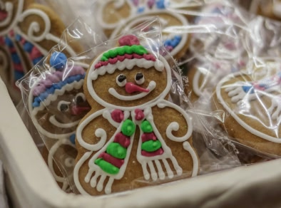 a close up picture of decorated gingerbread man