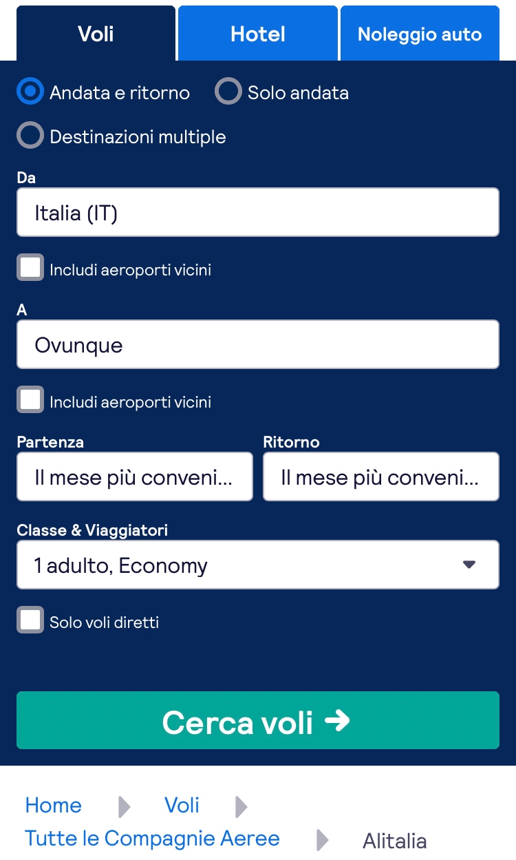 filtro mirato Alitalia