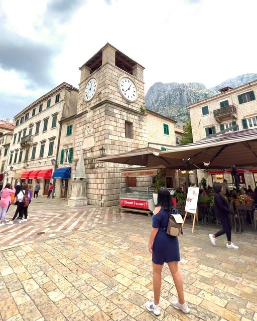 Girls strolling through Kotor town centre.