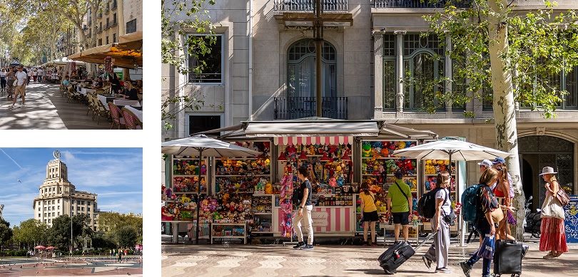 Immagine di Las Ramblas, un vivace viale di Barcellona fiancheggiato da negozi, ristoranti, bar e numerose attrazioni turistiche