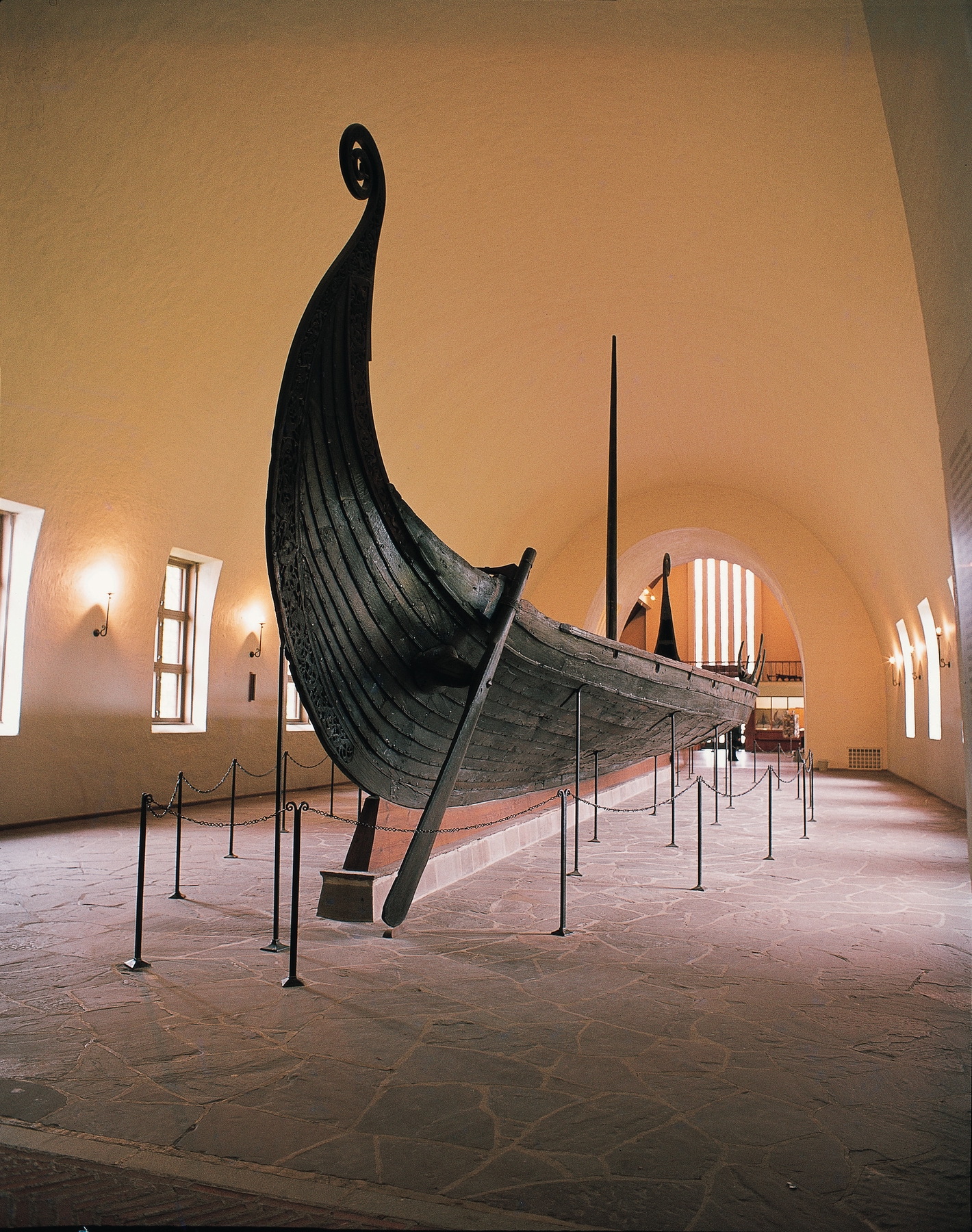 Viking ship in museum hallway