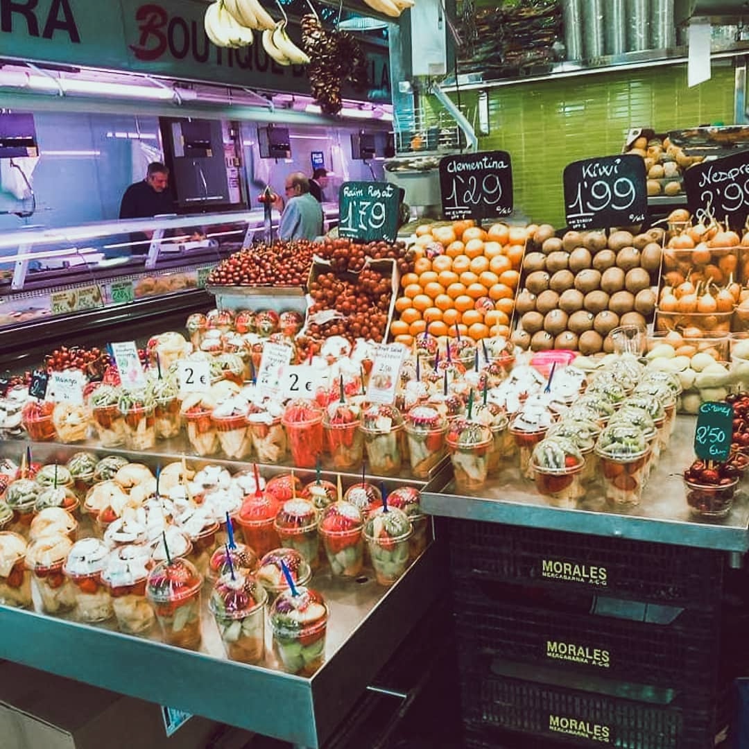 fresh fruit on display at La Boqueria, one of the best free things to do in Barcelona