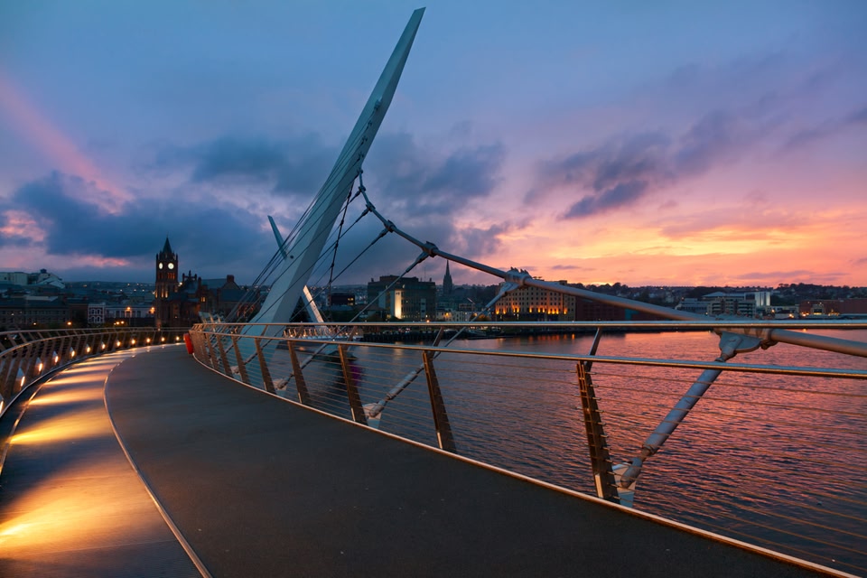 River Foyle in Derry at sunset - one of the best rivers for activities in Ireland