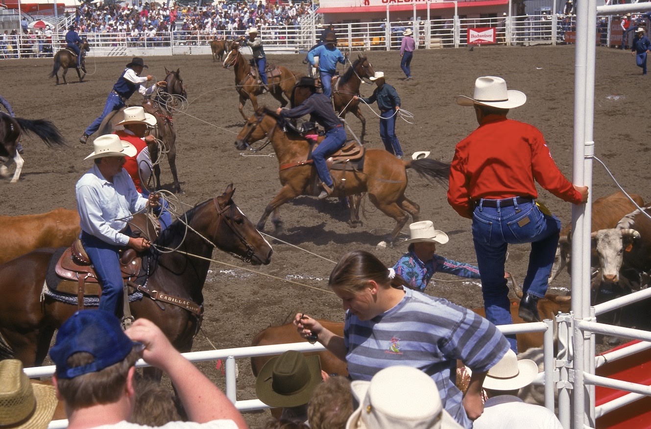 action at the Calgary Stampede rodeo.