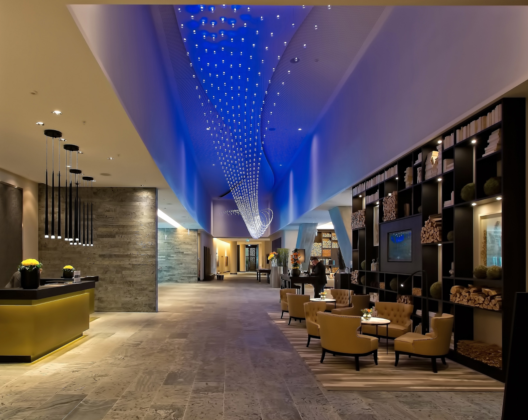 Modern interior of a hotel lobby awaiting guests
