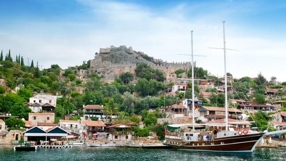 Coastal town with castle