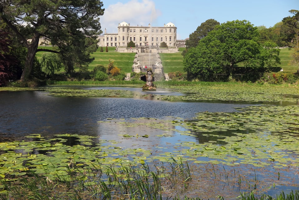 View of the Powerscourt Estate from the pond - a spectacular filming location in Ireland