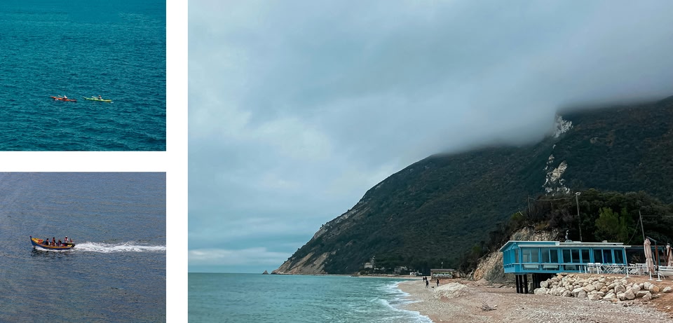 3 immagini dell'oceano e di una spiaggia