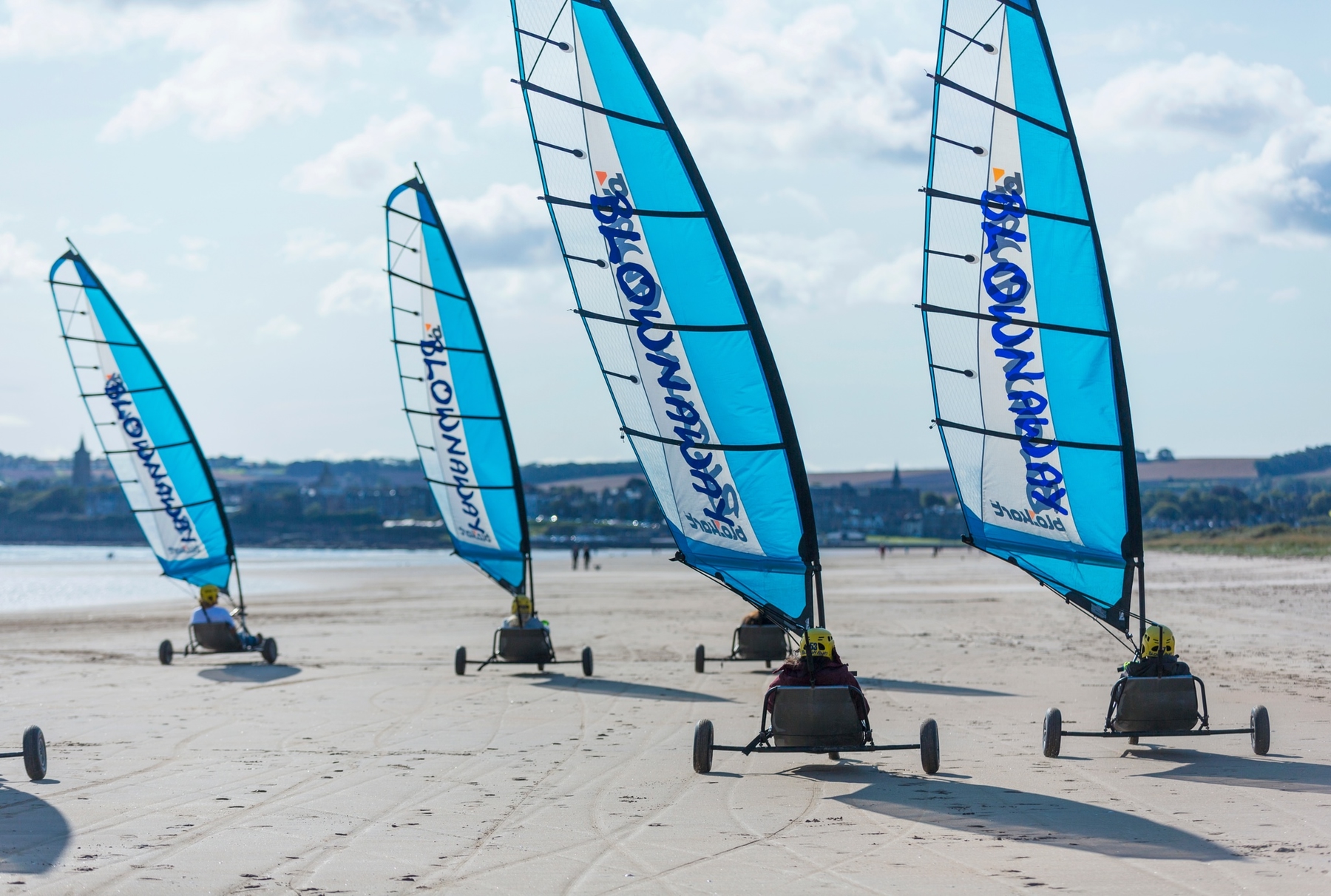 Land yachting along West Sands Beach, St. Andrews, Scotland
