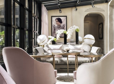A white, hotel lounge