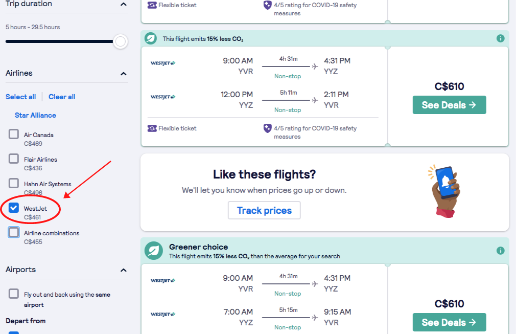 find westjet black friday sales on skyscanner's booking site