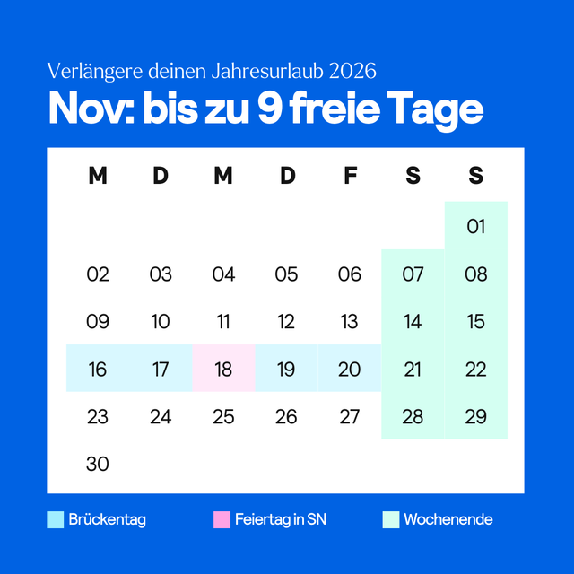 Feiertage und Brückentage im November