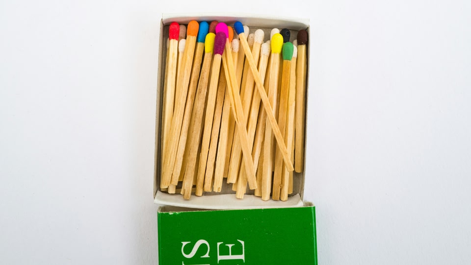 A box of colourful matches 