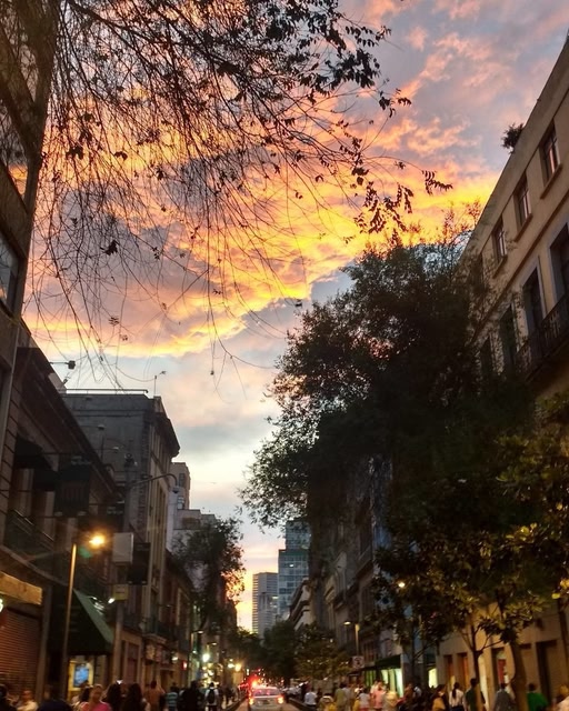 sunset on street in Mexico City. Best places to visit in October.