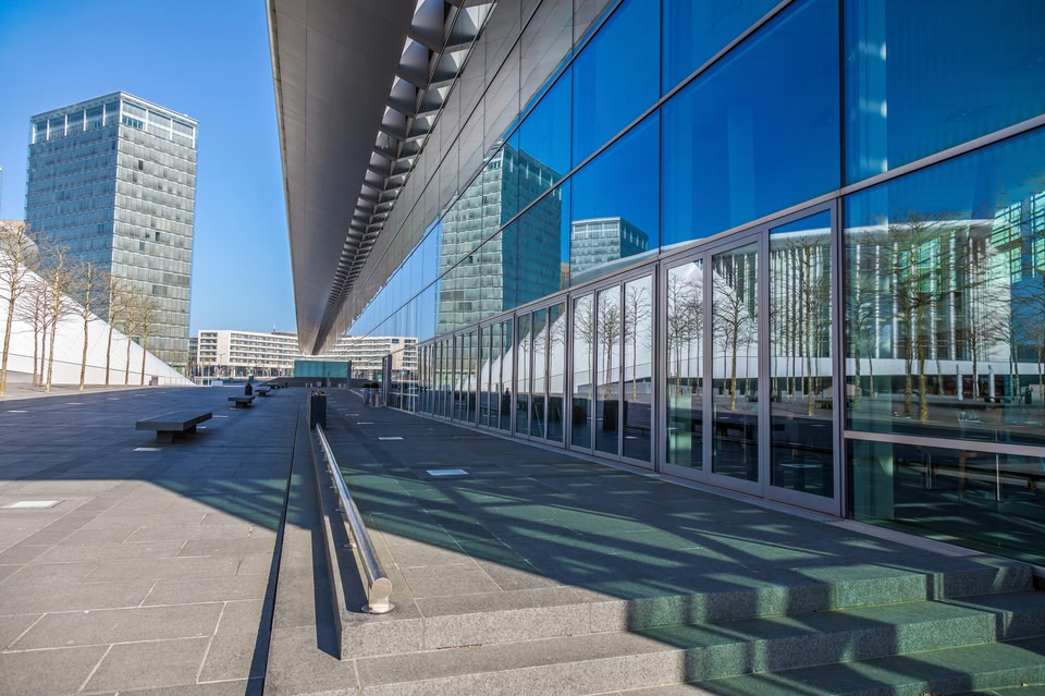 Modern buildings and blue skies in Luxembourg.