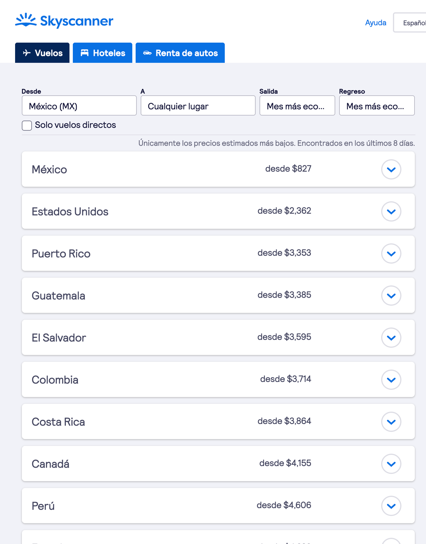 Cualquier Lugar Skyscanner