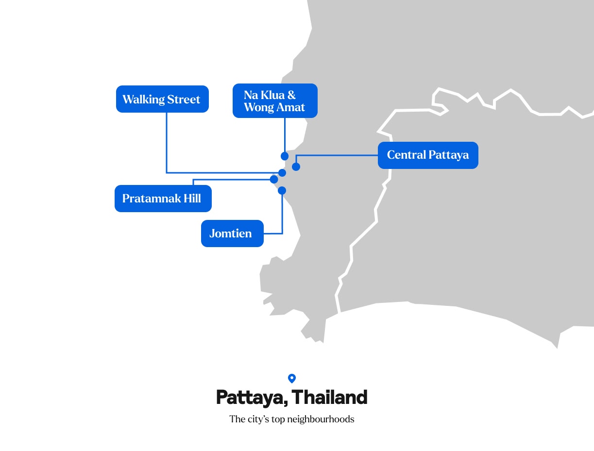 Skyscanner map of the top neighbourhoods in Pattaya