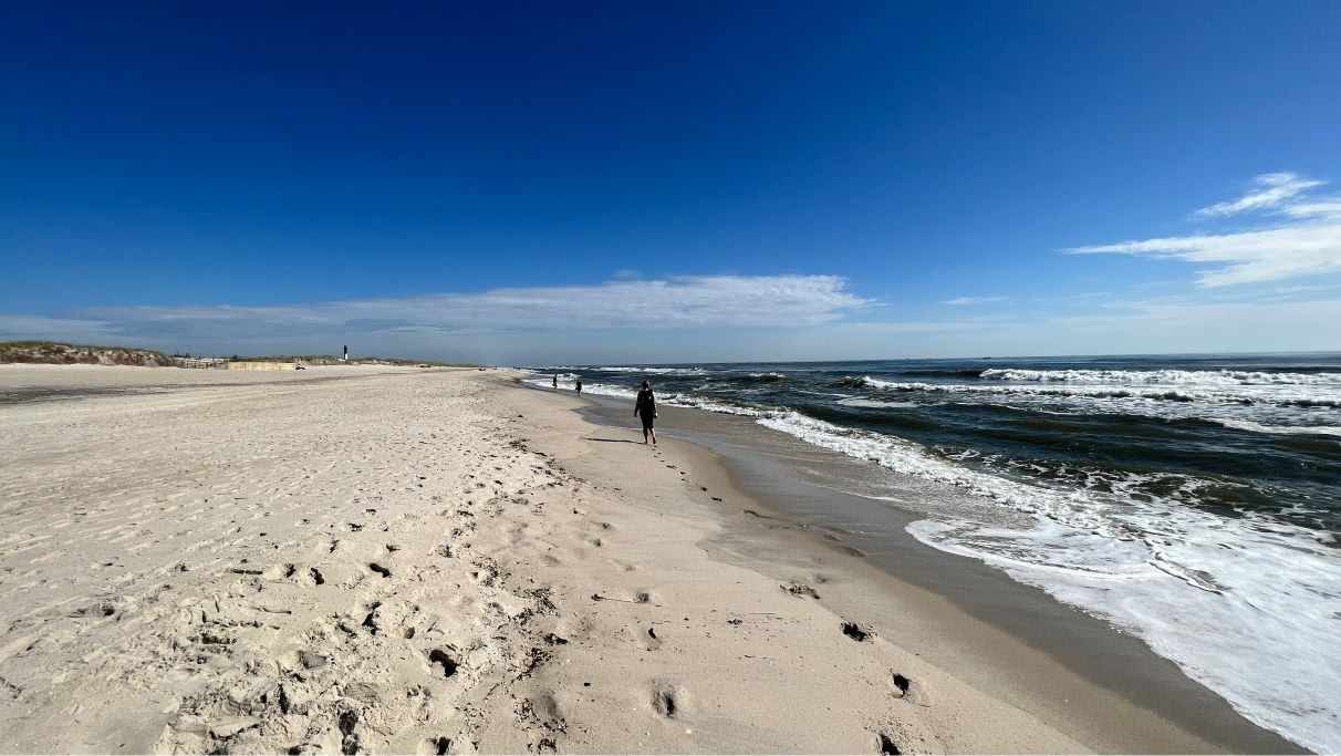 An image d'une personne marchant sur la plage pendant la journée.