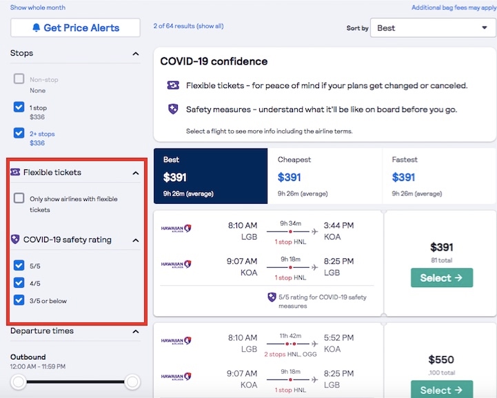 Skyscanner's new features allow you to search and filter for flexible tickets and safety ratings.