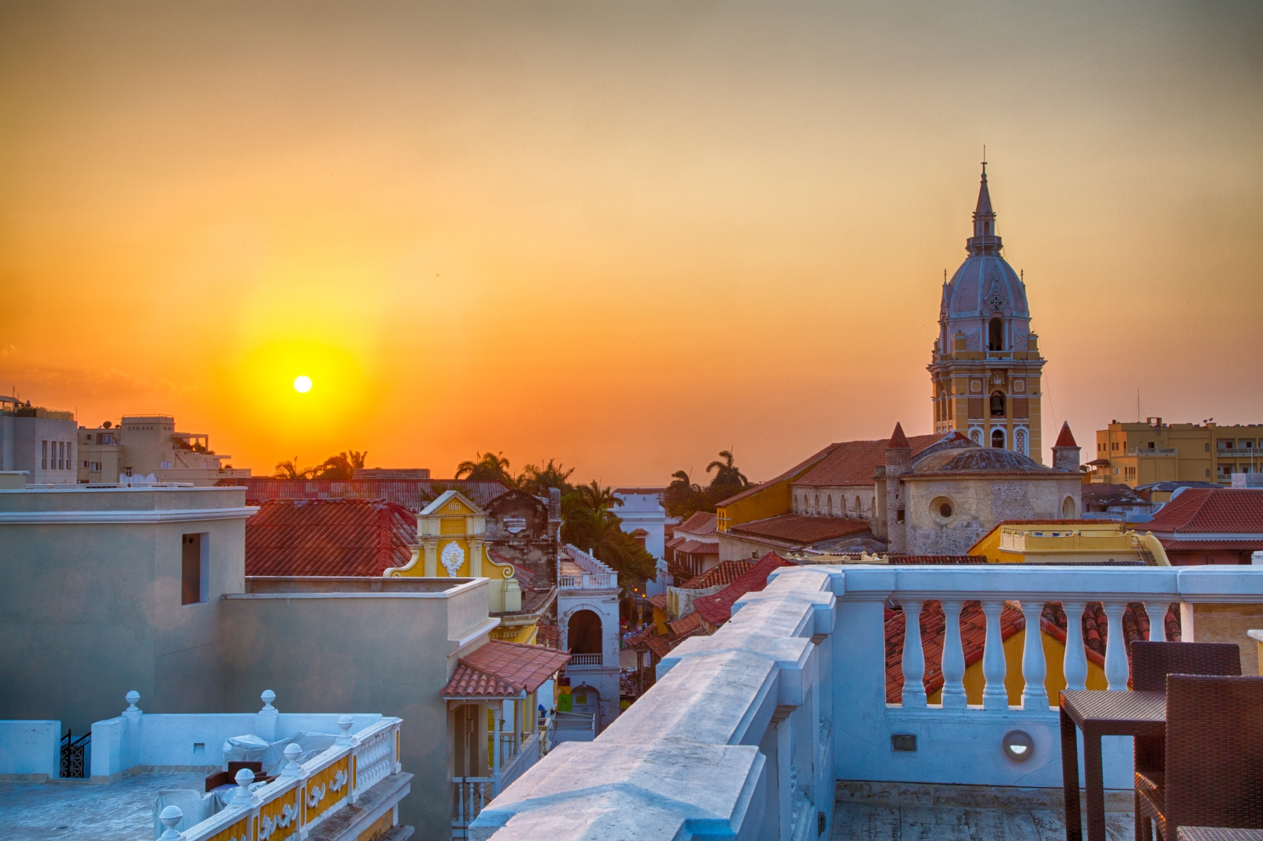 Pôr do sol em Cartagena na Colômbia
