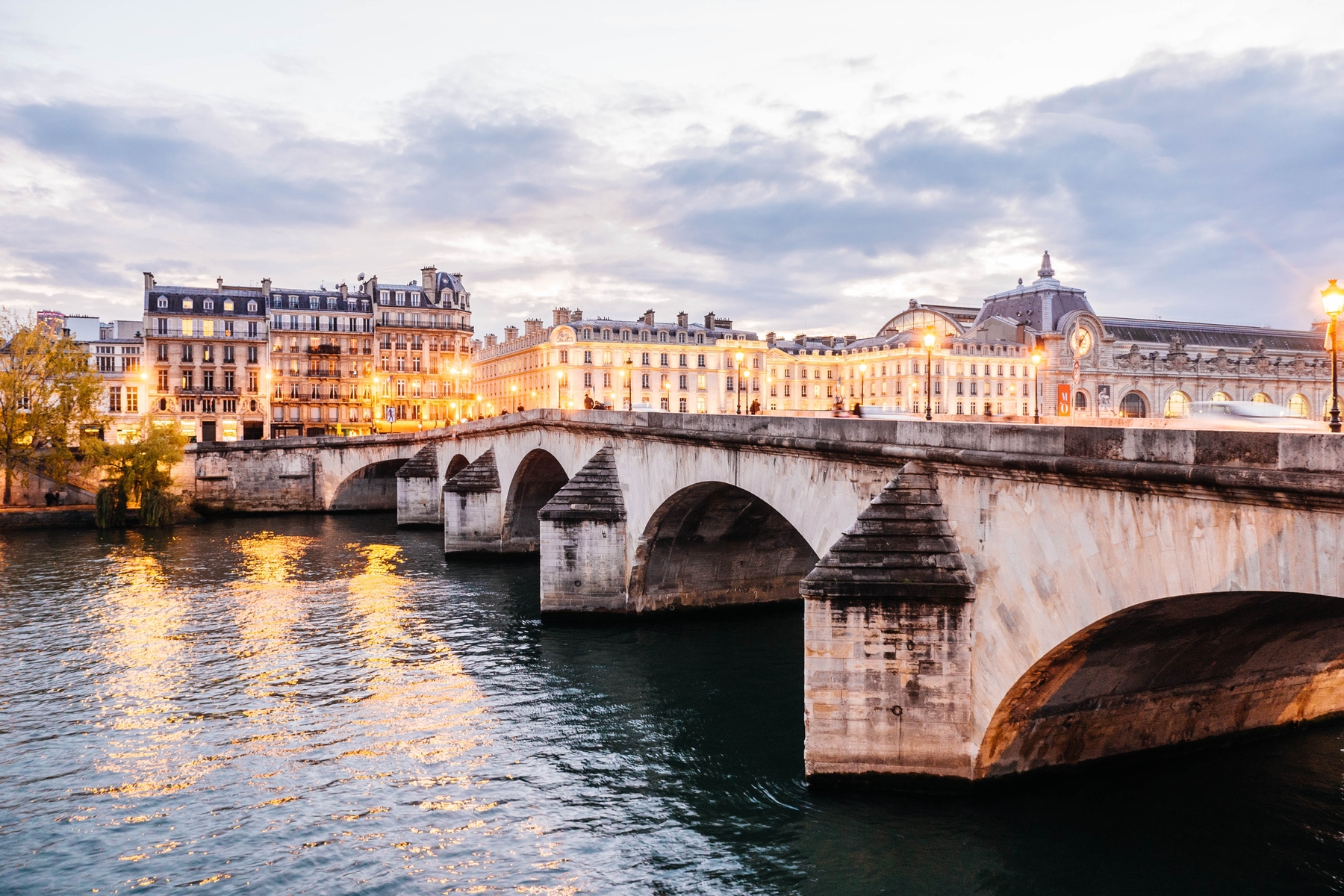 Sunset view of one of Paris' many bridges