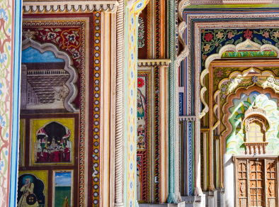colourful details of a building in Delhi