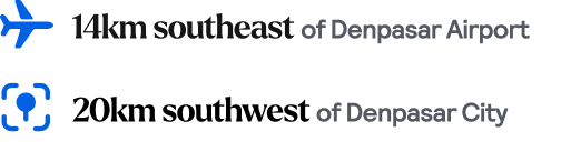 Distances to nearby airport and city 14km to Denpasar Airport and 20km to Denpasar City