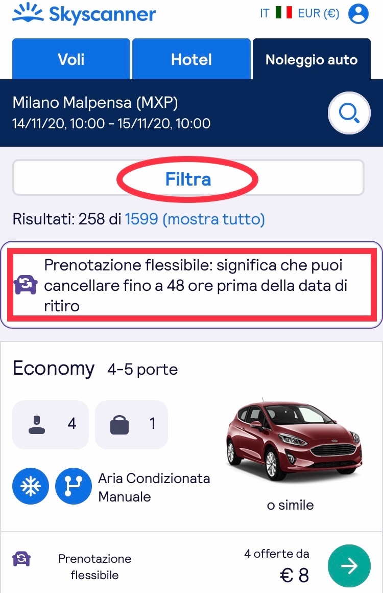 opzioni di auto a noleggio