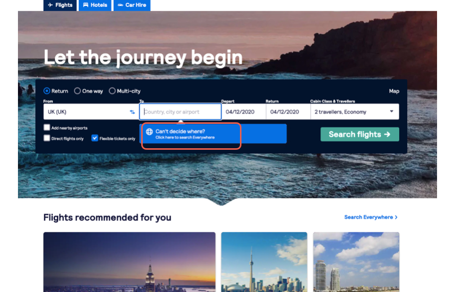 Finding Black Friday flight deals to Everywhere on the Skyscanner website