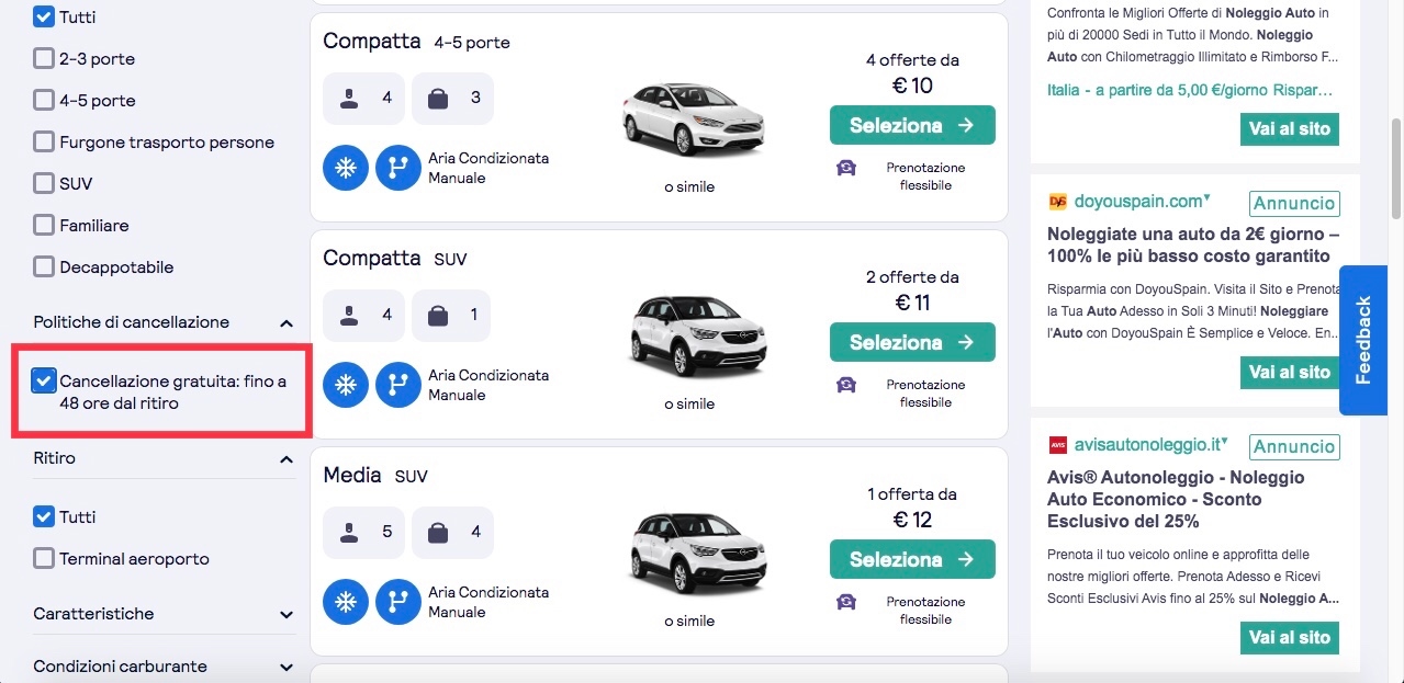 autonoleggio cancellazione gratuita