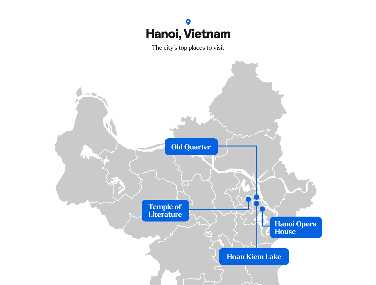 Skyscanner map of Hanoi's best places to visit