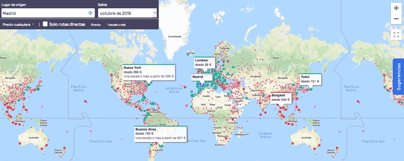 Mapa destinos Skyscanner