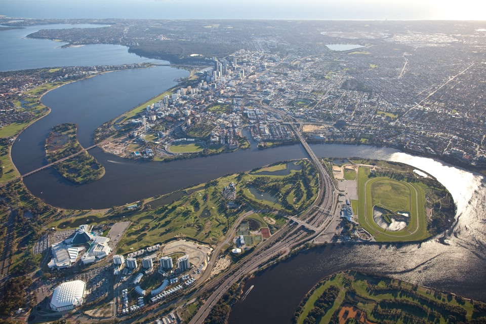 Aerial shot of Perth city and the surrounding areas