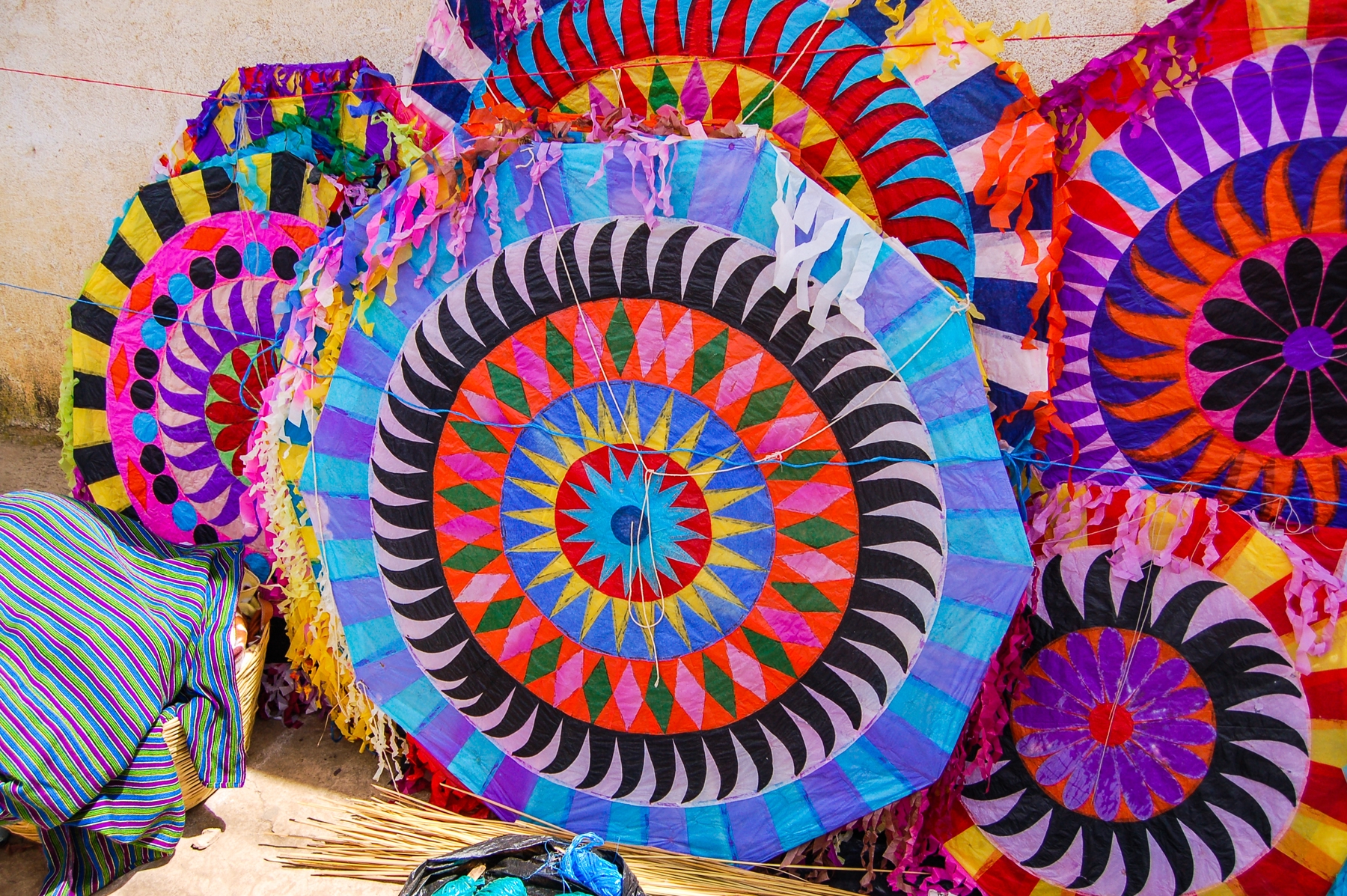 colourful paper crafts at a market in Guatemala