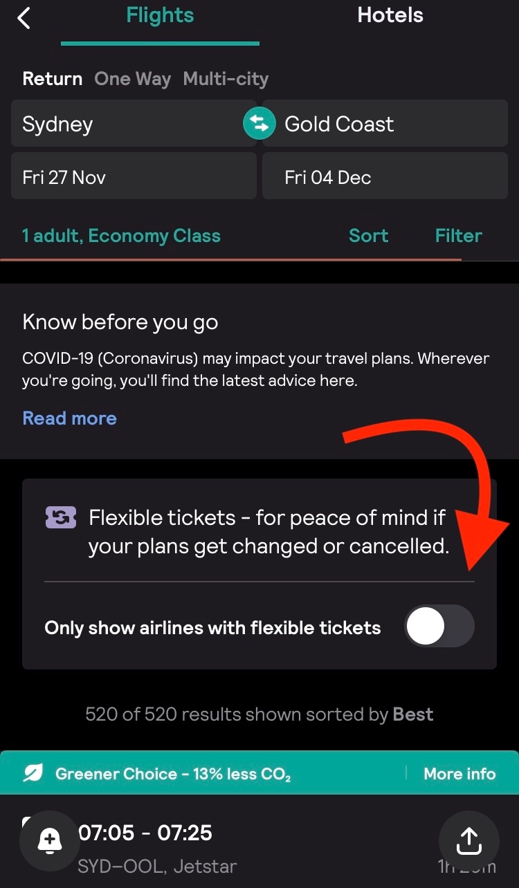 Skyscanner app screenshot for finding Black Friday flights and Cyber Monday deals