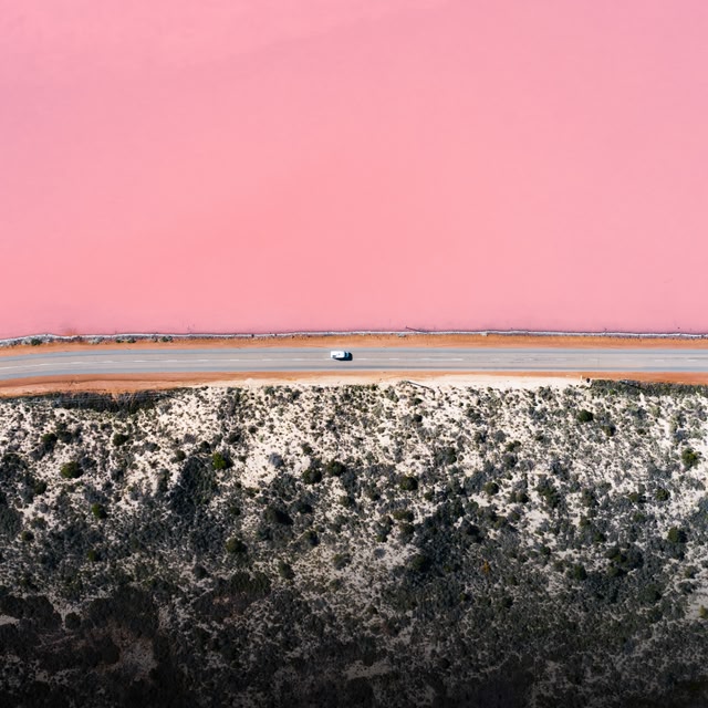 Aerial view of Hutt Lagoon, near Port Gregory