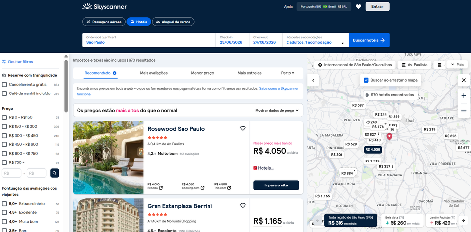 Página de buscas slyscanner - comparadores de hotéis