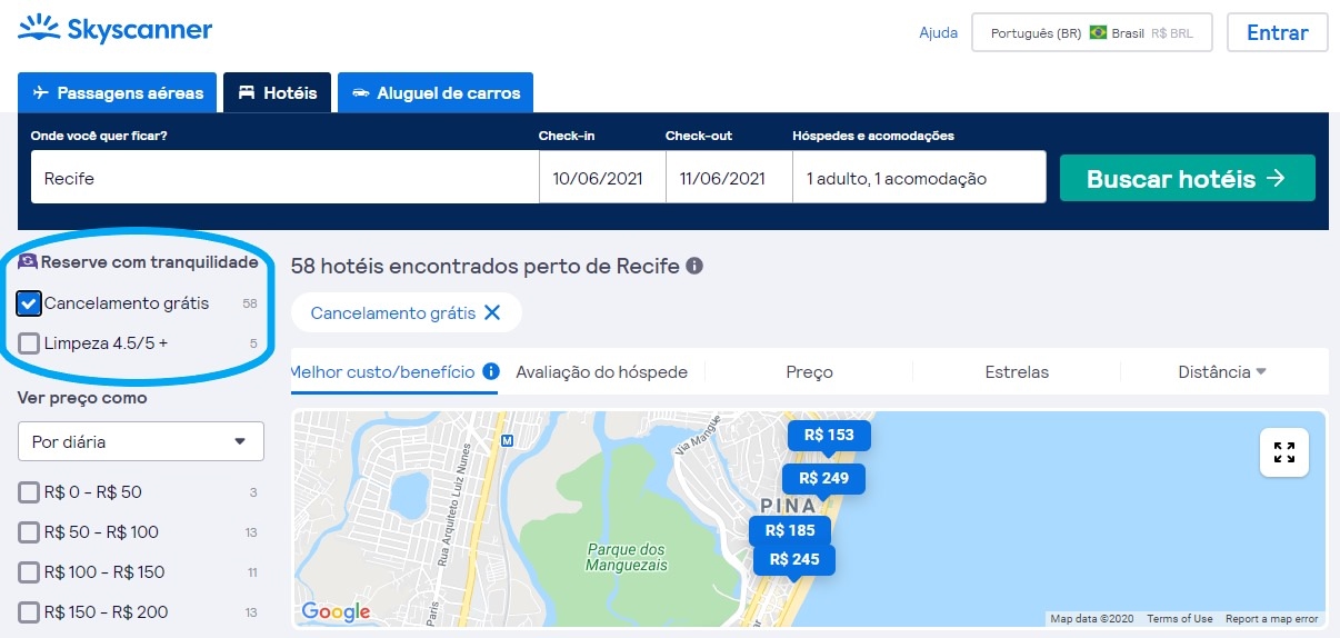 Página inicial de buscas de hotel com destaque para a possibilidade de reservas flexíveis.