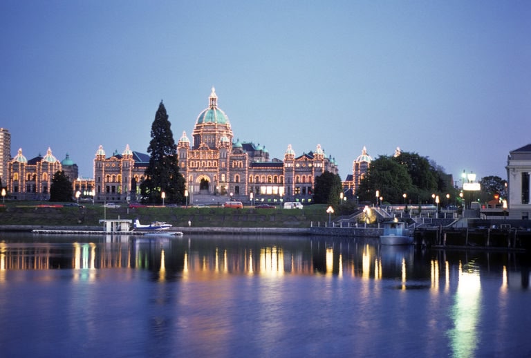 view of the Victoria Parliament Buildings in British Columbia, a great place to spend Victoria Day weekend
