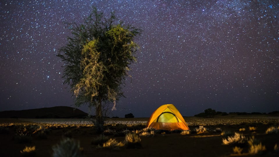 Tent and stars in Namibia