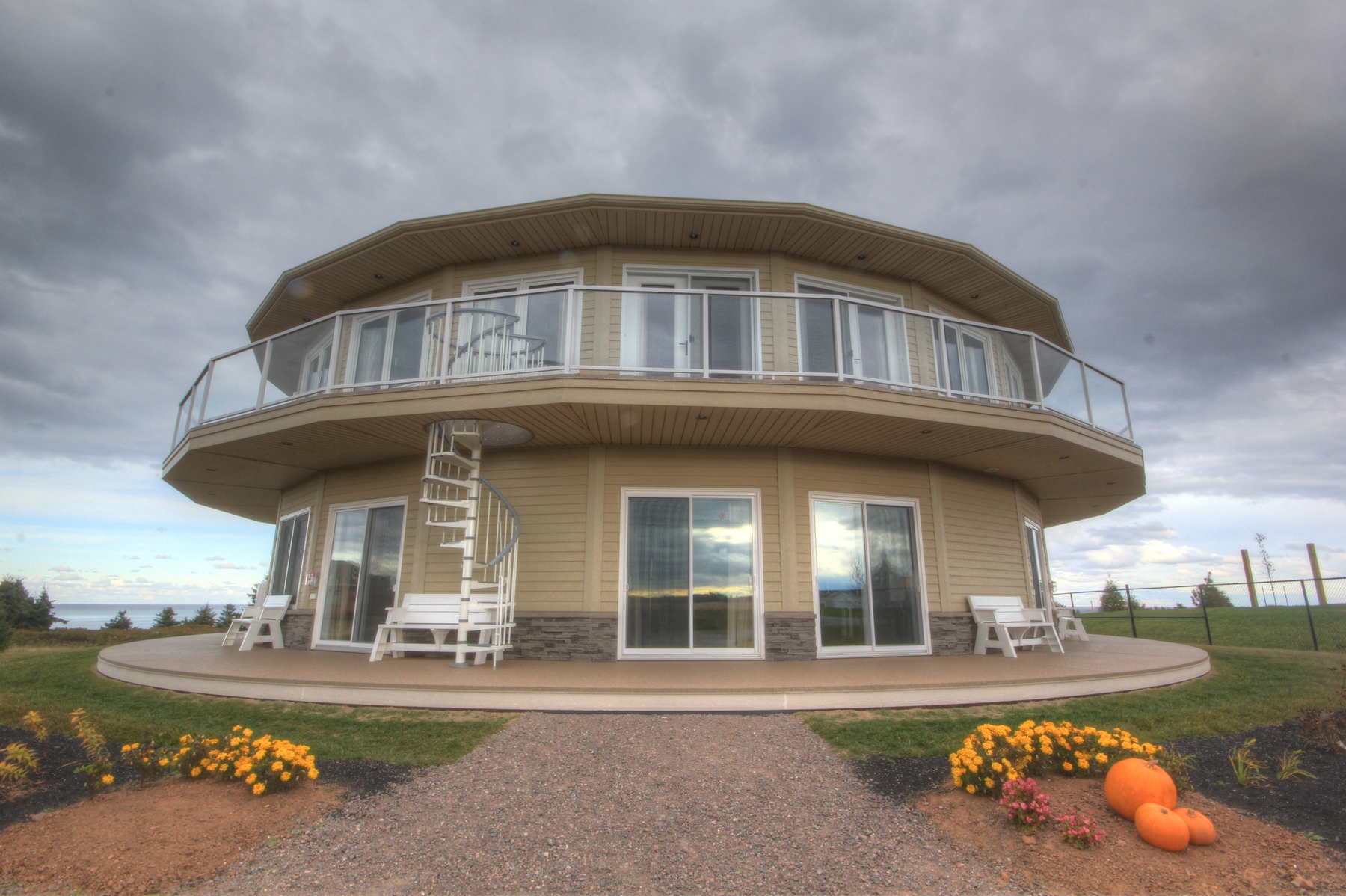 exterior of Around the Sea Rotating hotel in PEI, a green hotel in Canada