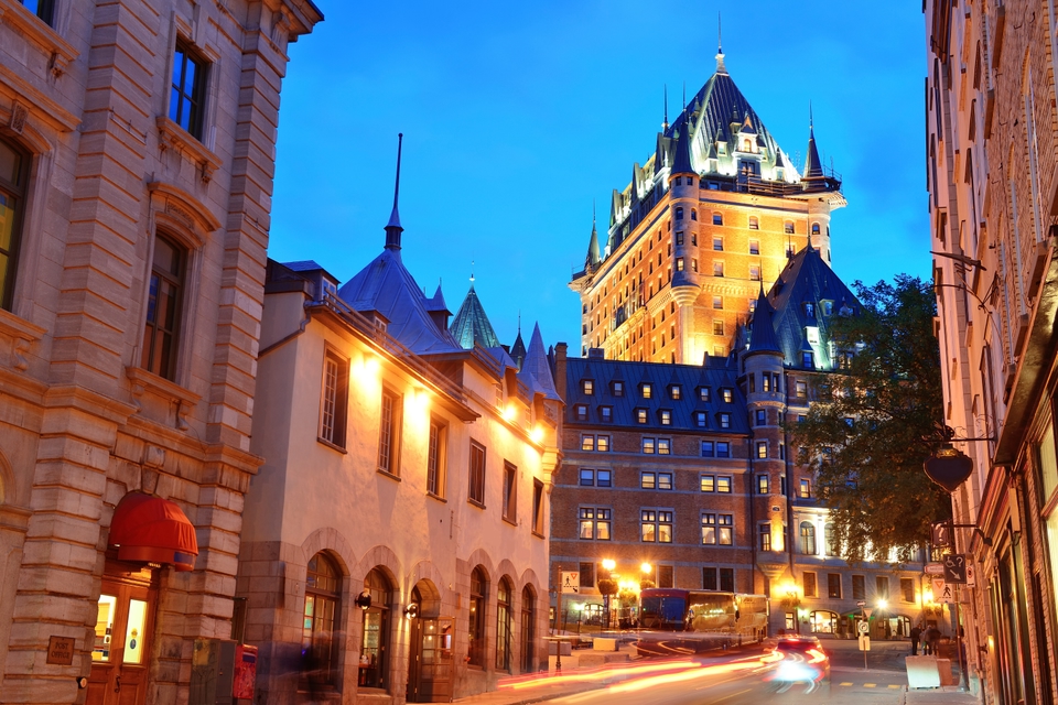 view of Quebec City's Chateau Frontenac by night. Places to visit in Canada.