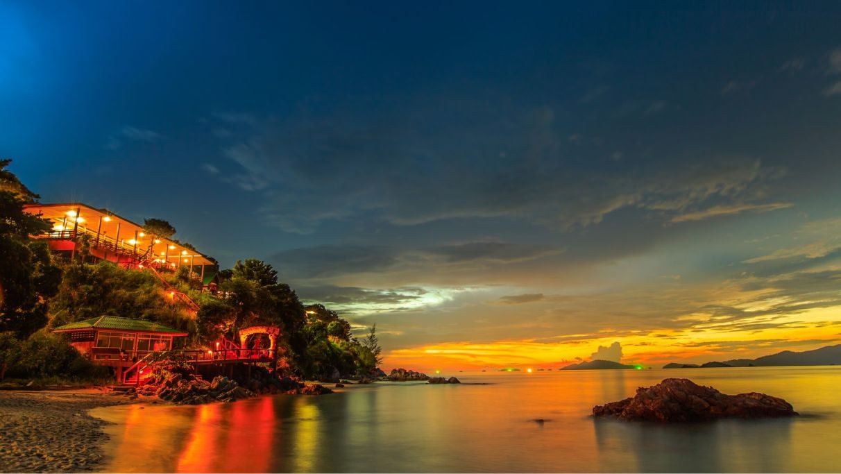 An image of the beach during sunset time.