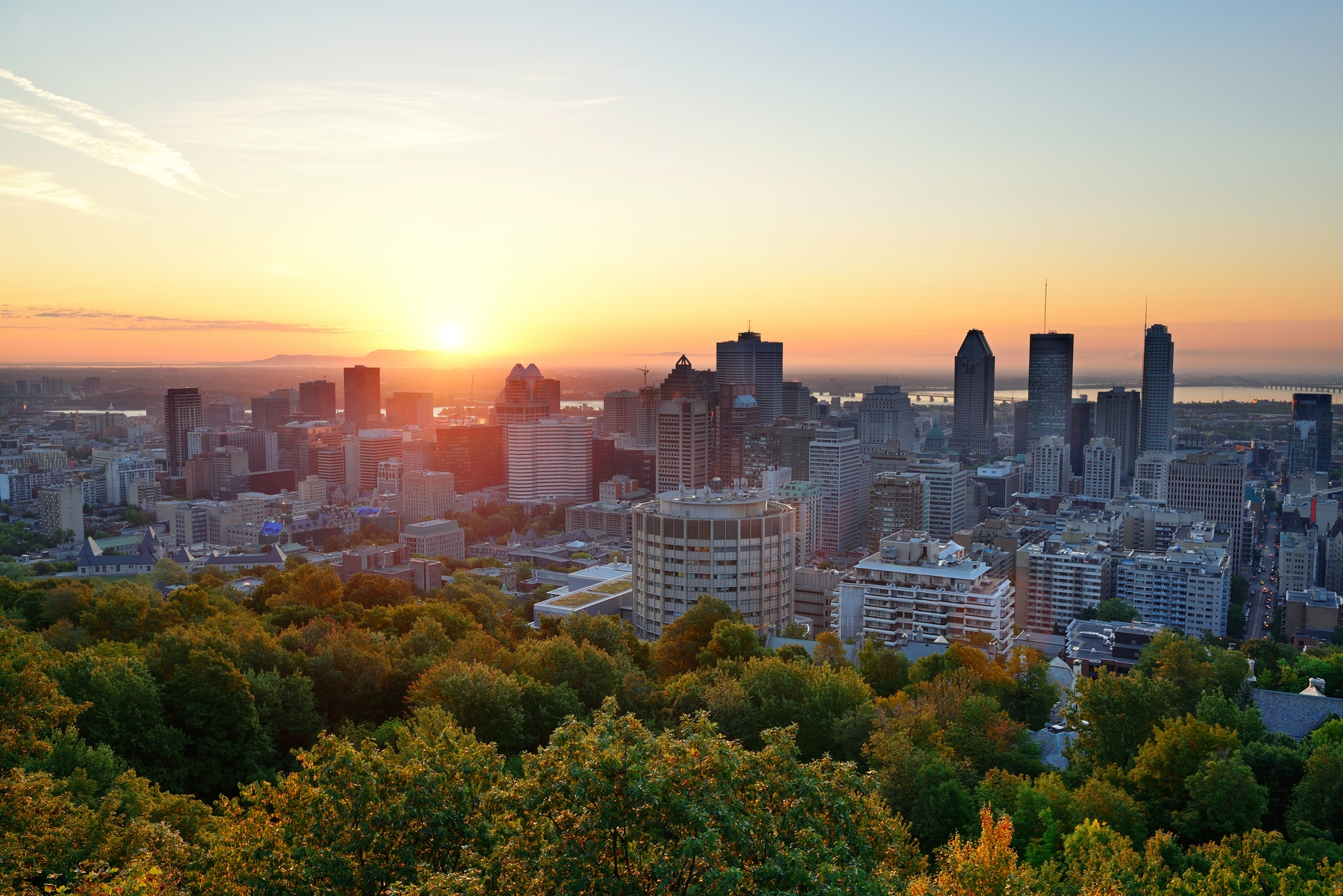 sunrise at the viewpoint in Mount Royal a great day hike in Montreal